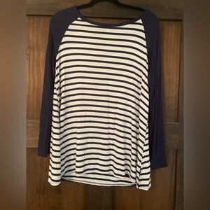 Blue and white striped, long sleeve, thin, soft material. Boutique shirt.